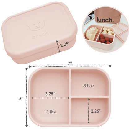 Ali+Oli Reusable Silicone Bento Box - 3 Compartments - Leakproof (Blush)