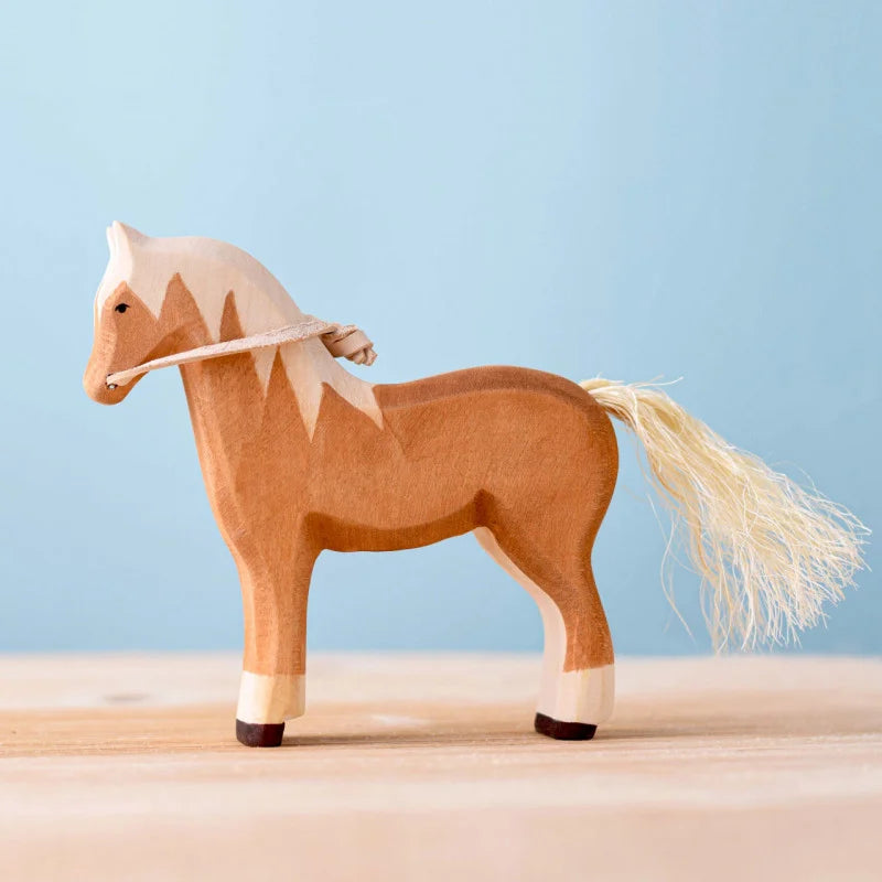 Bumbu Toys Handcrafted Wooden Blond Horse Figurine