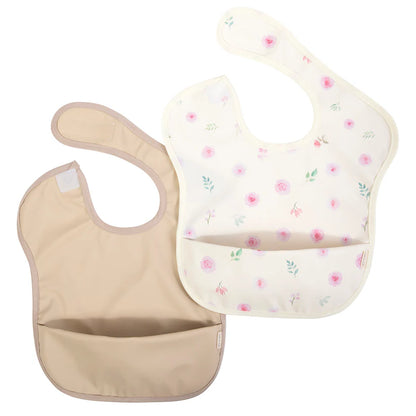 Ali+Oli Smock Bib for Baby & Toddler (2-pc) Short Sleeve Set (Flowers, Sand)