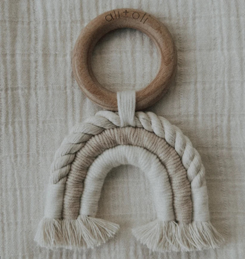 Ali+Oli Mini-Macramé Rainbow Teething Toy for Baby (Sand)