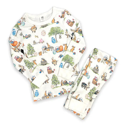 Pink Elephant Brands Kids Long John Pajama Set - Egg Hunt