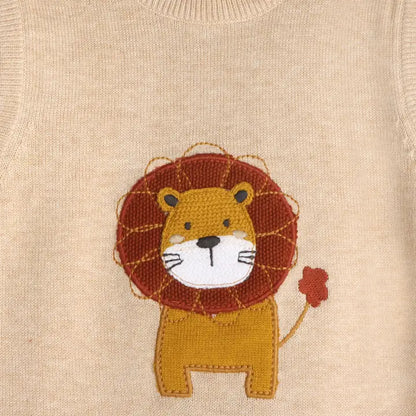 Viverano Organics Lion Applique Knit Sleeveless Baby Romper (Organic Cotton)