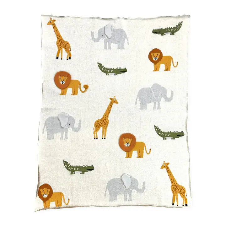 Viverano Organics Savannah Safari - 3D Jacquard Sweater Knit Baby Blankets (Organic Cotton)