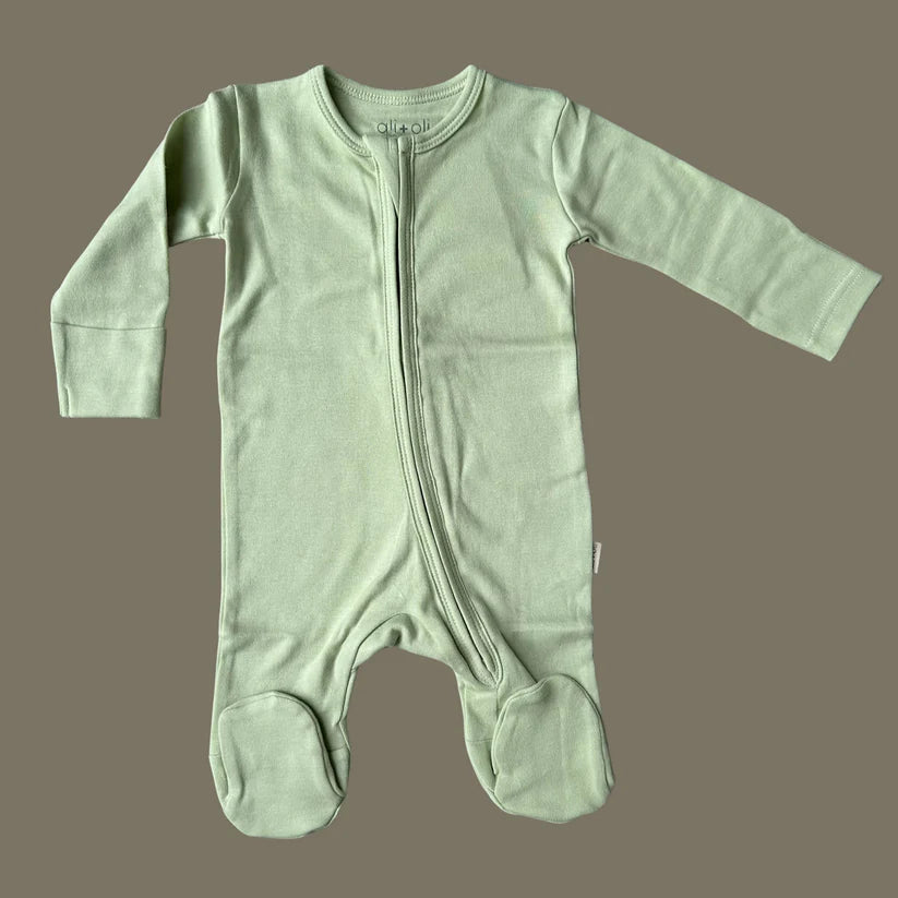 Ali+Oli Organic Cotton Baby Footie with 2-way Zipper (Sage)