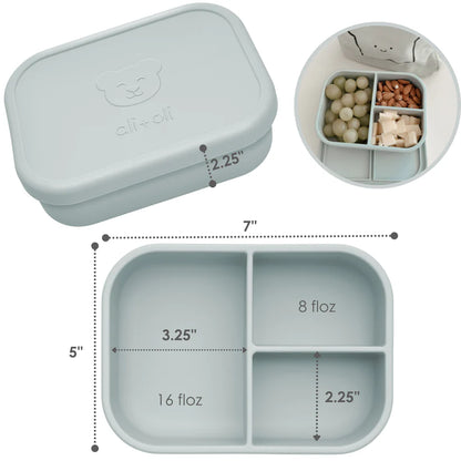 Ali+Oli Reusable Silicone Bento Box - 3 Compartments - Leakproof (Blue)