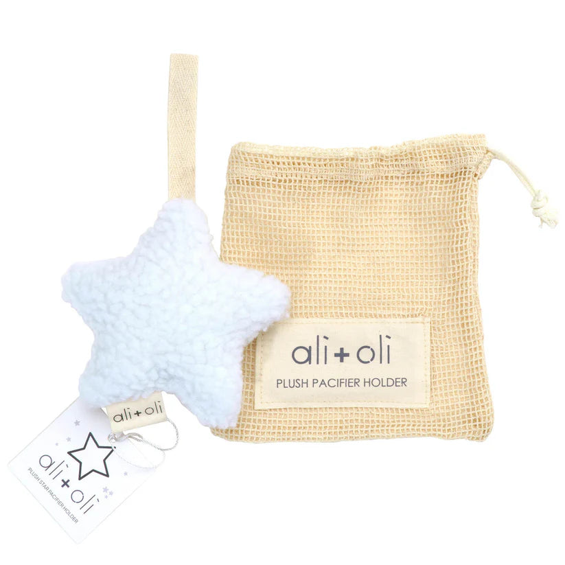 Ali+Oli Plush Star Pacifier Holder (White)