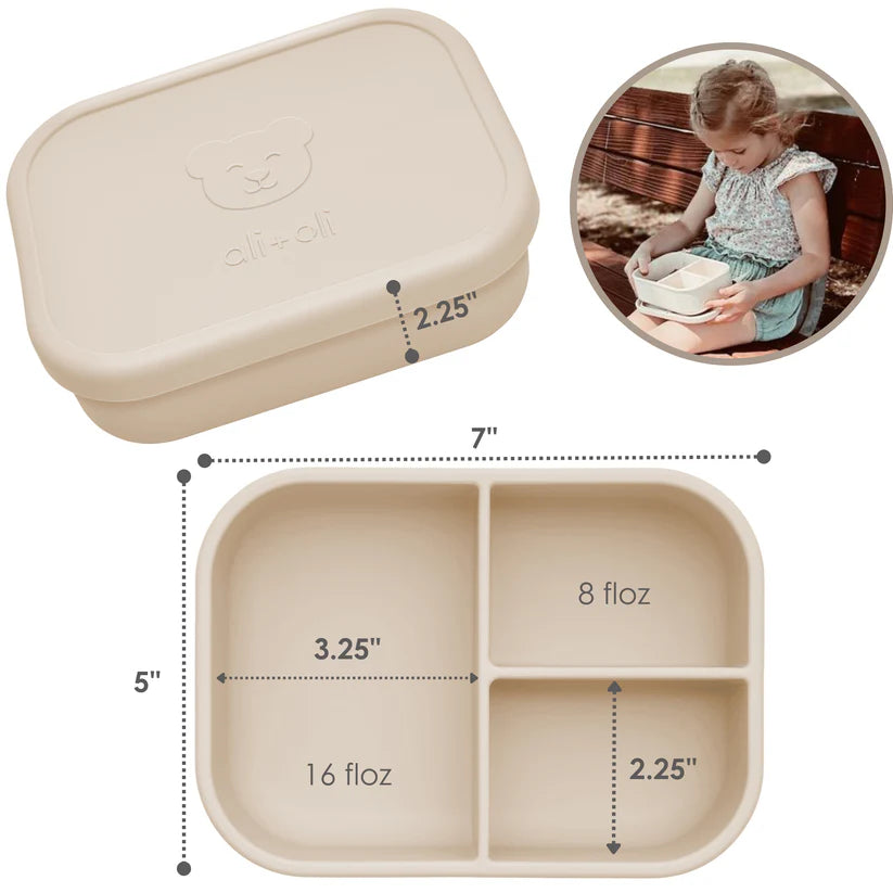 Ali+Oli Reusable Silicone Bento Box - 3 Compartments - Leakproof (Coco)