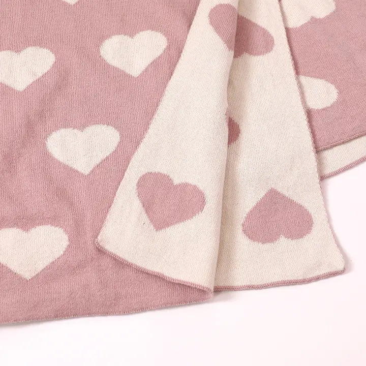 Viverano Organics Hearts - Bi-Color Jacquard Sweater Knit Reversible Baby Blankets (Organic Cotton)