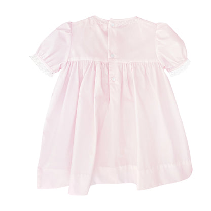 Petit Ami & Zubels Fully Smocked Dress with French Lace in Pink