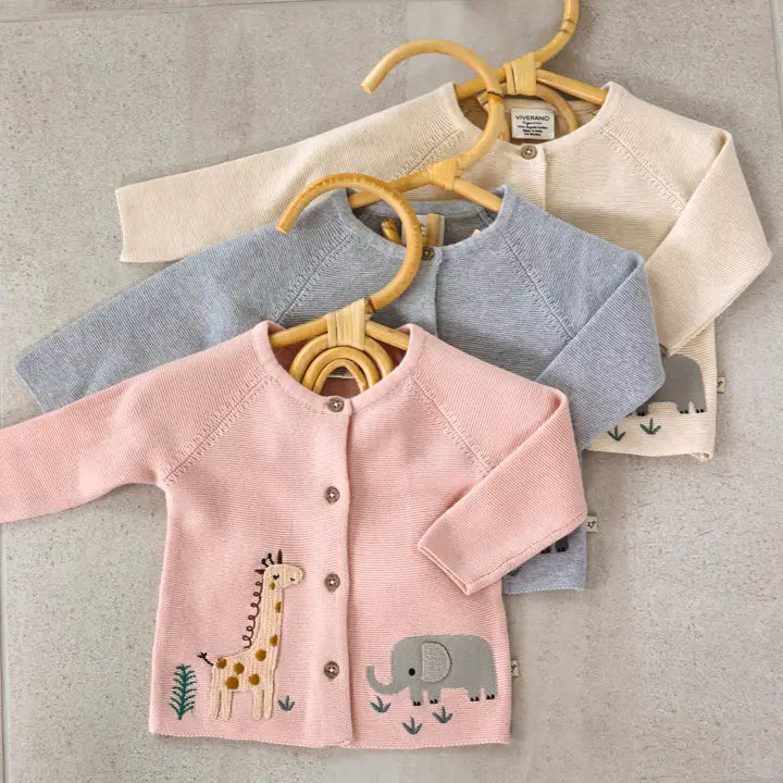 Viverano Organics Animal Safari Embroidered Baby Cardigan Sweater (Organic)