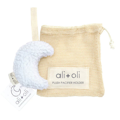 Ali+Oli Plush Moon Pacifier Holder (White)