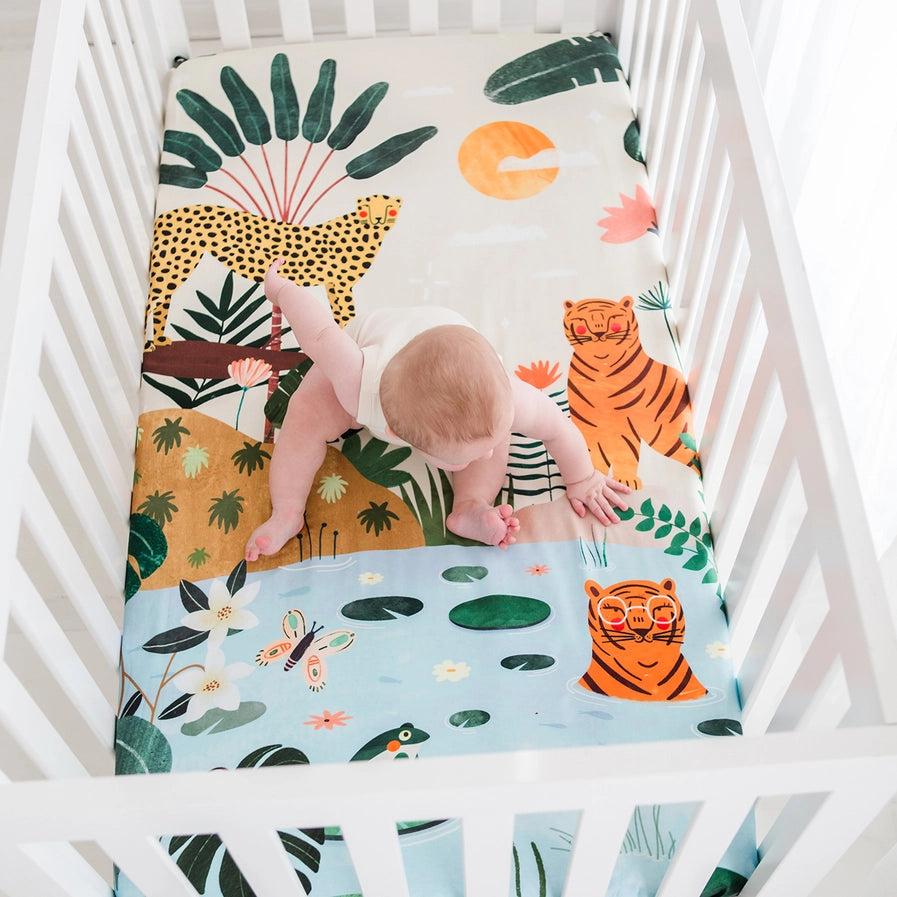 Rookie Humans Cotton Sateen Crib Sheet: in the Jungle