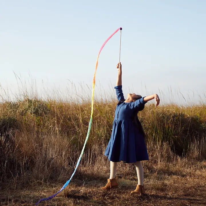 Sarah's Silks Rainbow Silk & Wood Streamer - Wand For Pretend Play