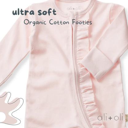 Ali+Oli Organic Cotton Baby Ruffle Footie with 2-way Zipper (Blush)