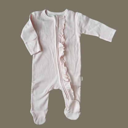 Ali+Oli Organic Cotton Baby Ruffle Footie Waffle 2-way Zipper (Blush)