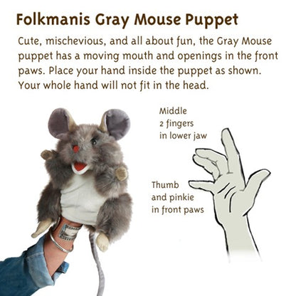 Folkmanis Puppets Realistic Plush Animal Hand Puppet Mouse, Gray