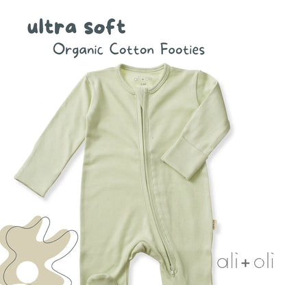 Ali+Oli Organic Cotton Baby Footie with 2-way Zipper (Sage)