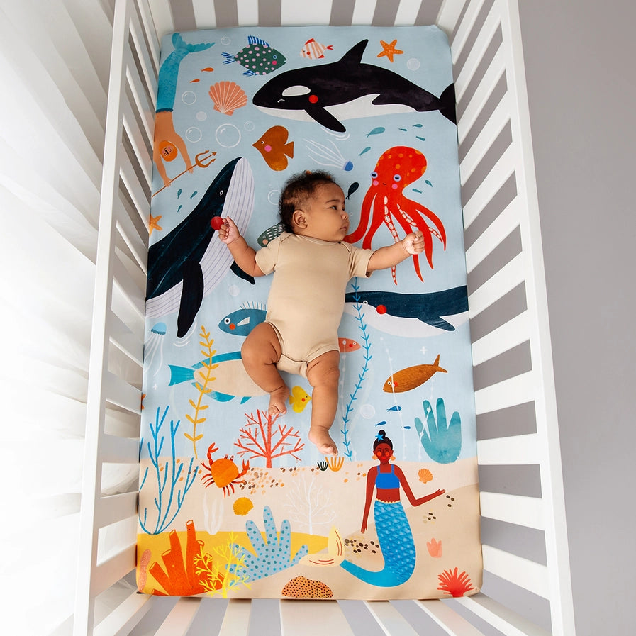 Rookie Humans Cotton Sateen Crib Sheet: Beyond the Reef