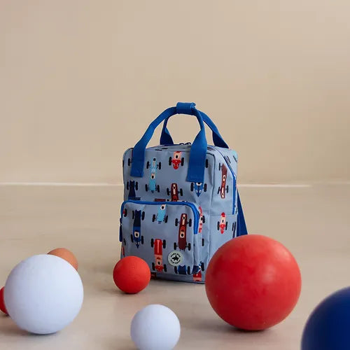 Studio Ditte Small Backpack • Race Cars Blue