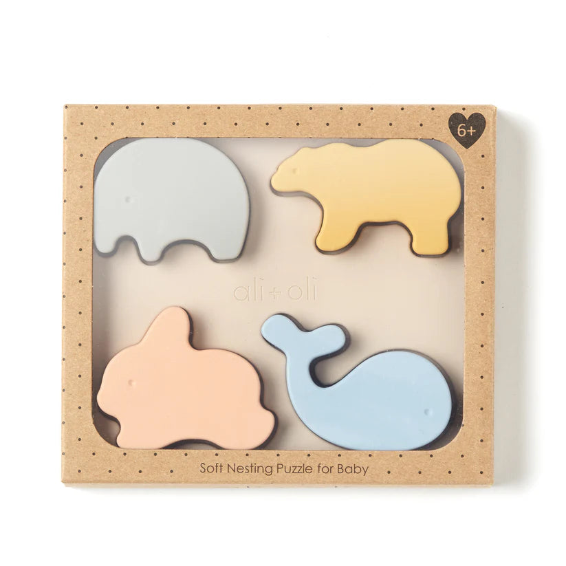 Ali+Oli Baby Soft Silicone Mini-Animal Puzzle (4-pc) Toys for Toddlers