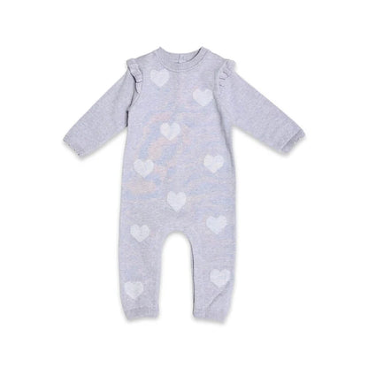 Viverano Organics Hearts Jacquard Knit Baby Jumpsuit (Organic Cotton) - 2 Colors