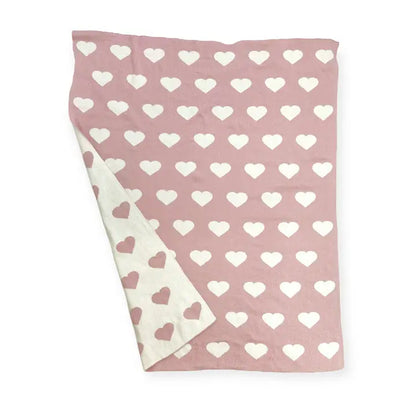 Viverano Organics Hearts - Bi-Color Jacquard Sweater Knit Reversible Baby Blankets (Organic Cotton)