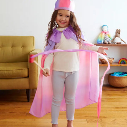 Sarah's Silks Pink & Purple Silk & Wood Streamer - Wand For Pretend Play