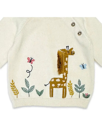 Viverano Organics Giraffe Embroidered Knit Baby Pullover Sweater (Organic)