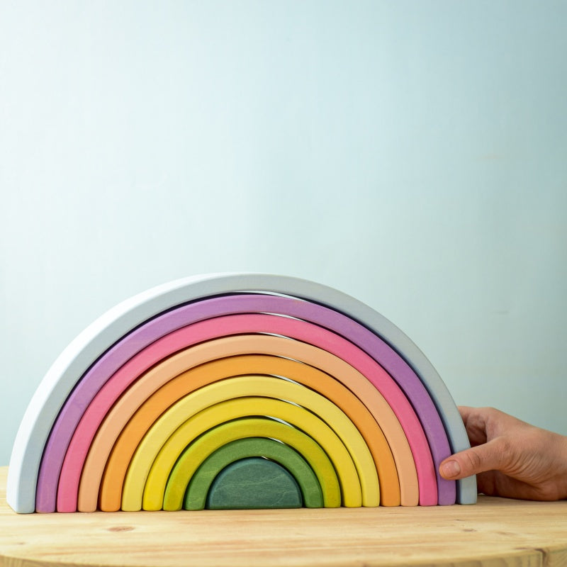 Bumbu Toys Handmade Large Wooden Rainbow in Pastels