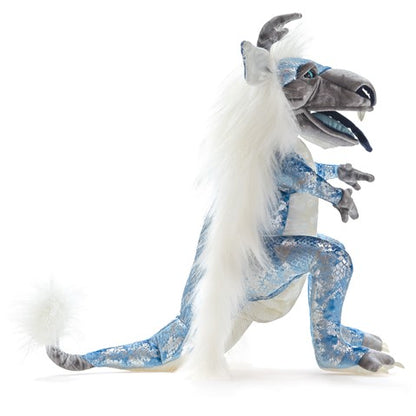 Folkmanis Puppets Whimsical Plush Animal Hand Puppet Dragon, Ice