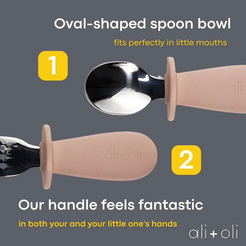 Ali+Oli Spoon & Fork Learning Set for Toddlers (Powder Pink) 6m+