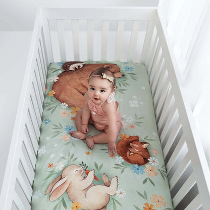 Rookie Humans Cotton Sateen Crib Sheet: Enchanted Meadow