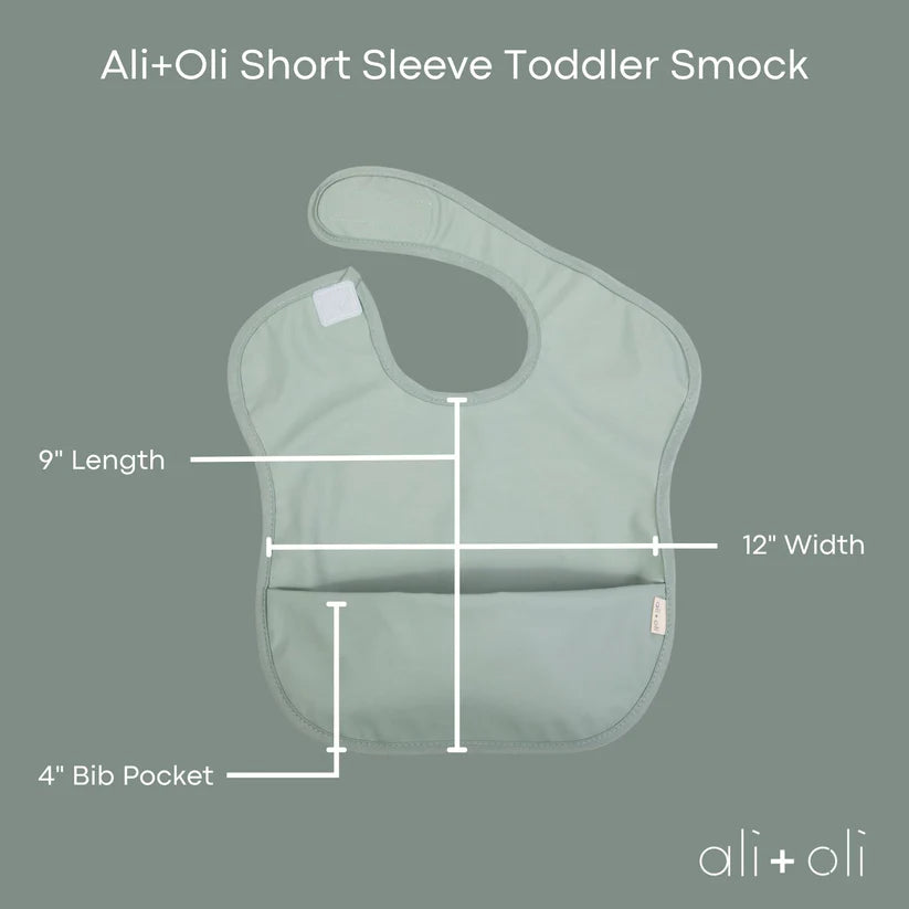 Ali+Oli Smock Bib for Baby & Toddler (2-pc) Long & Short Sleeve Set (Dino, Mint)