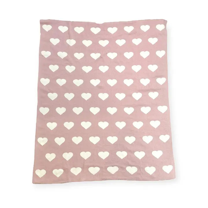 Viverano Organics Hearts - Bi-Color Jacquard Sweater Knit Reversible Baby Blankets (Organic Cotton)