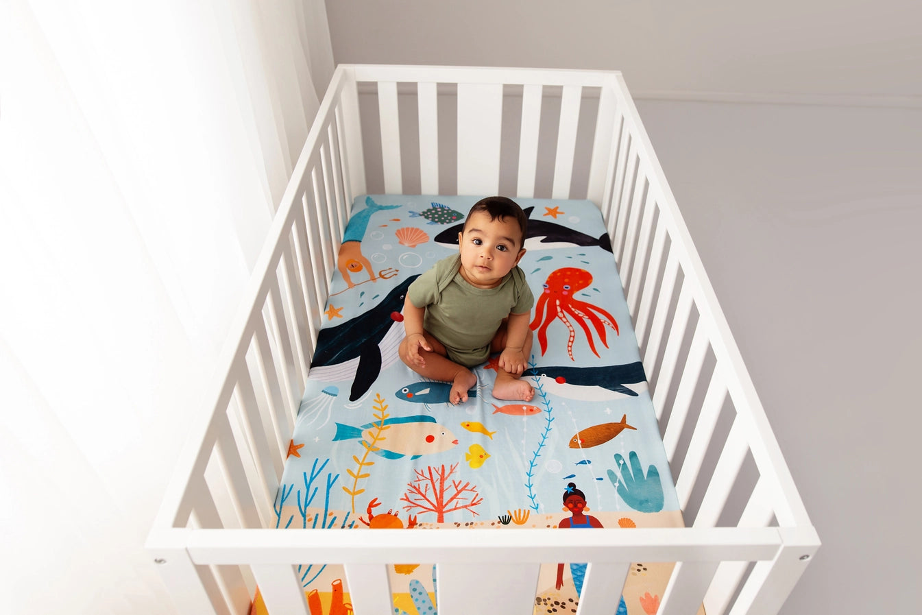 Rookie Humans Cotton Sateen Crib Sheet: Beyond the Reef