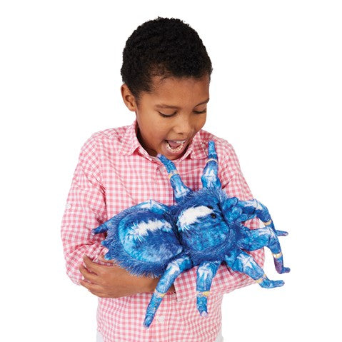 Folkmanis Puppets Realistic Plush Animal Hand Puppet Tarantula, Blue 16"L