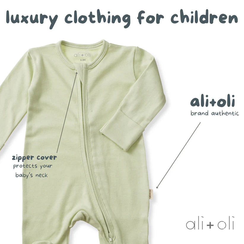 Ali+Oli Organic Cotton Baby Footie with 2-way Zipper (Sage)