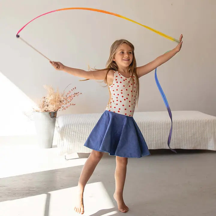 Sarah's Silks Rainbow Silk & Wood Streamer - Wand For Pretend Play