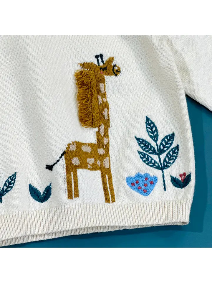 Viverano Organics Giraffe Embroidered Knit Baby Pullover Sweater (Organic)