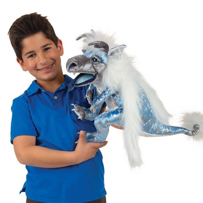 Folkmanis Puppets Whimsical Plush Animal Hand Puppet Dragon, Ice