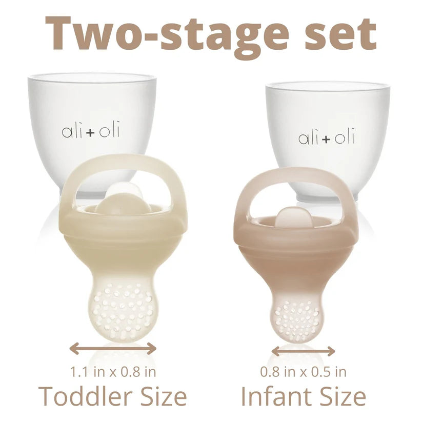 Ali+Oli Food & Fruit Feeder Pacifier Set for Baby (Oat & Coco)