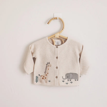 Viverano Organics Animal Safari Embroidered Baby Cardigan Sweater (Organic)