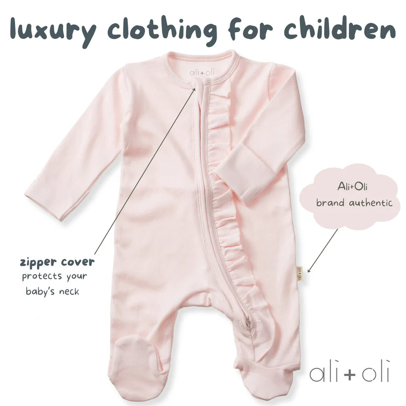 Ali+Oli Organic Cotton Baby Ruffle Footie with 2-way Zipper (Blush)