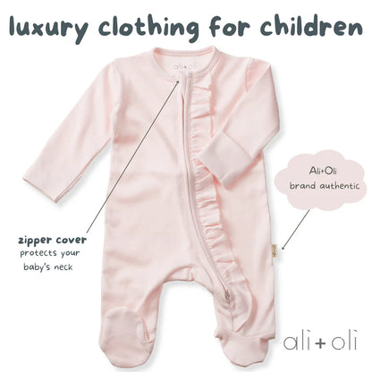 Ali+Oli Organic Cotton Baby Ruffle Footie with 2-way Zipper (Blush)