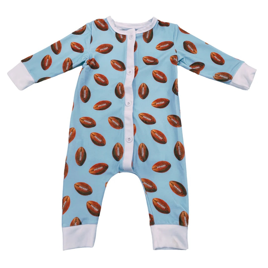 Sugar Bee Clothing One-Piece Buttflap Pajamas - Football