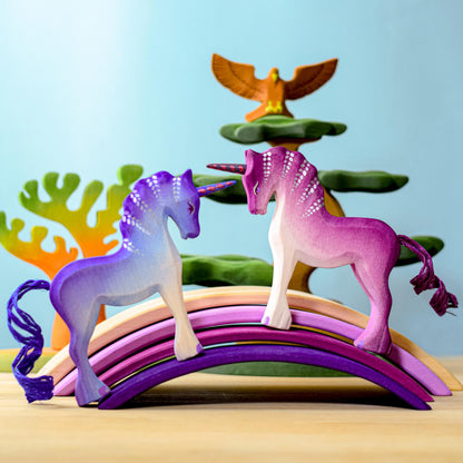 Bumbu Toys Handcrafted Wooden Purple Unicorn Figurine