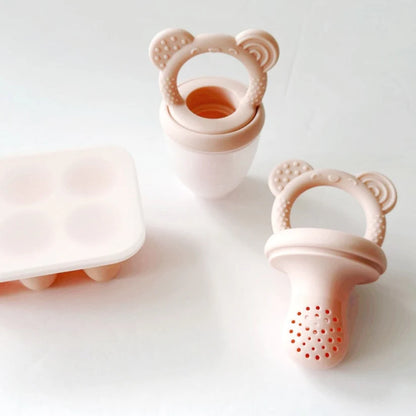 Ali+Oli Food & Fruit Feeder Pacifier 3pc Set for Baby (Pink & Pink) with Freezer Tray