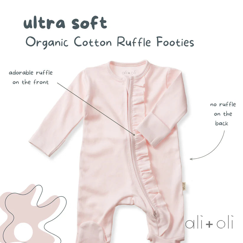 Ali+Oli Organic Cotton Baby Ruffle Footie with 2-way Zipper (Blush)