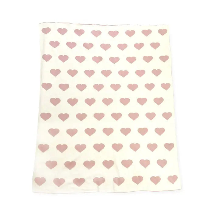 Viverano Organics Hearts - Bi-Color Jacquard Sweater Knit Reversible Baby Blankets (Organic Cotton)