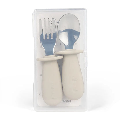 Ali+Oli Spoon & Fork Learning Set for Toddlers (Khaki) 6m+